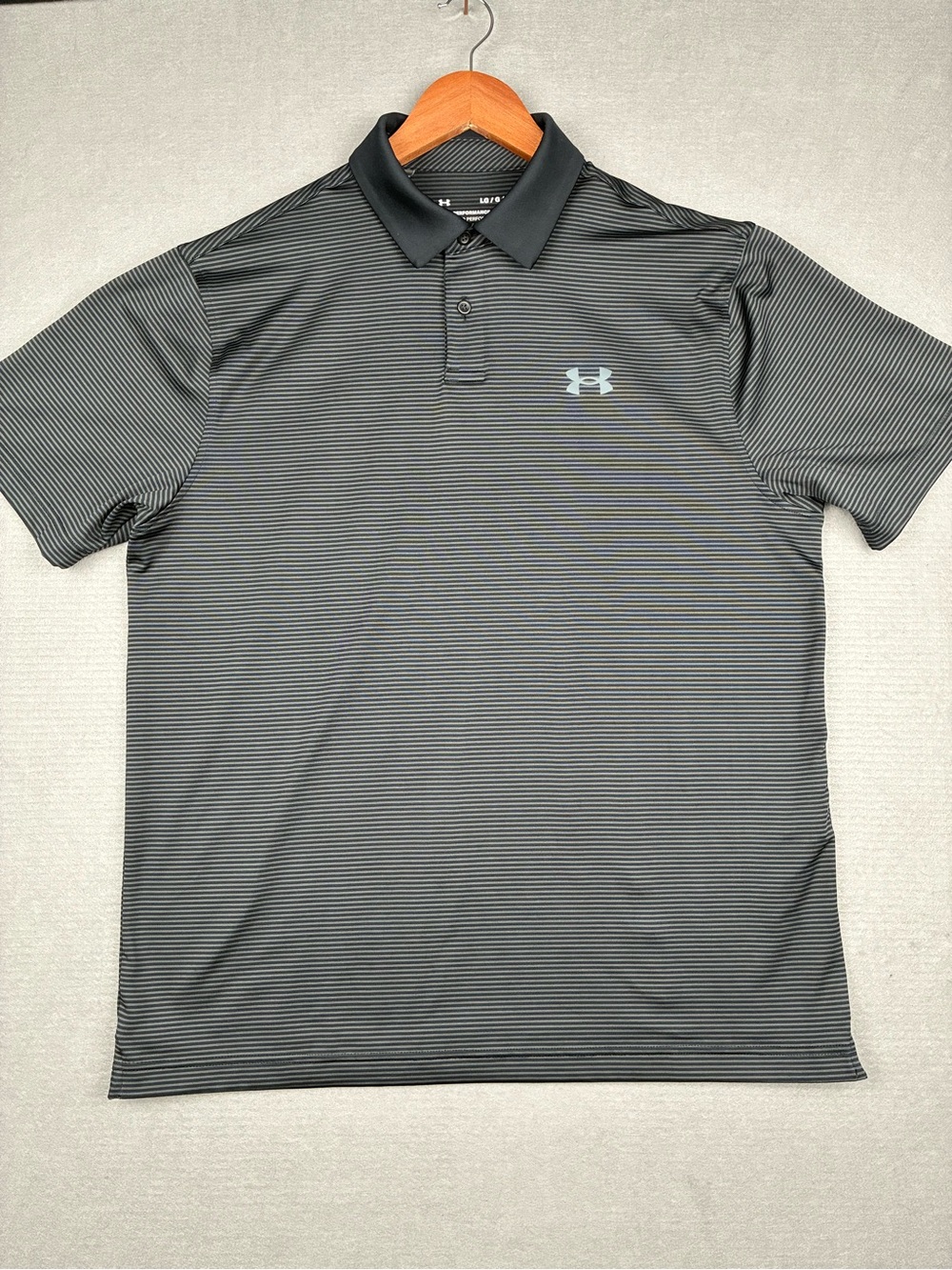Under Armour The Performance Polo Stripe Striped Polo Black Grey Mens Large Golf